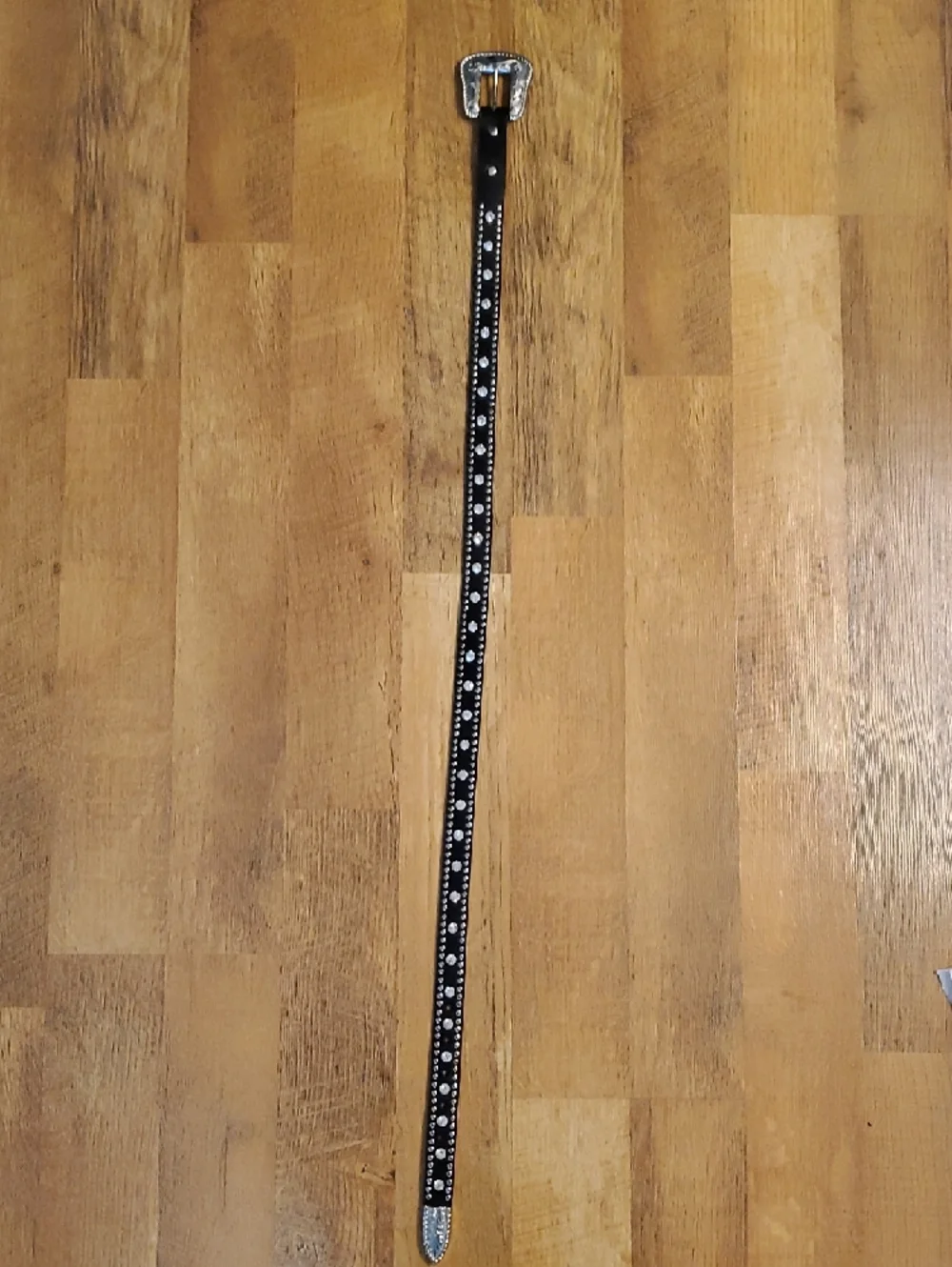 Nacona Women's Western Studded Black M Leather Belt- Silver Buckle & Rhinestones